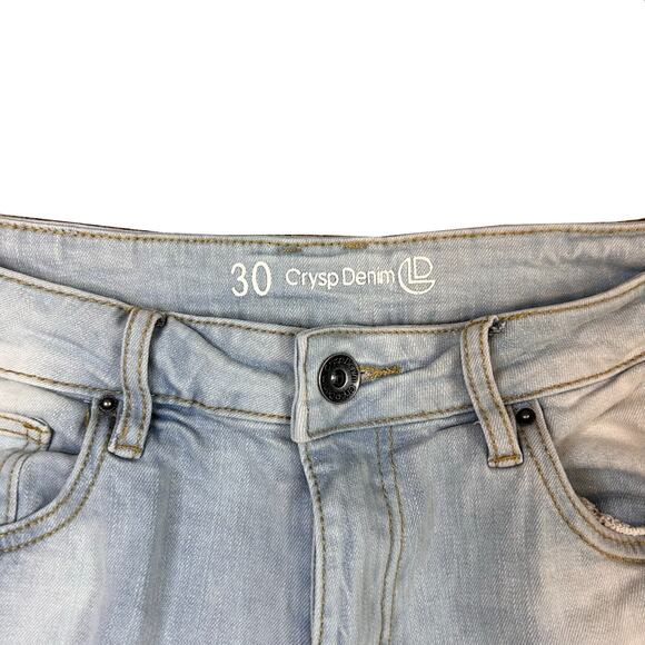 Crysp Denim Jeans Men’s 30 Blue Skinny Distressed Graphic Script Streetwear - Picture 3 of 16